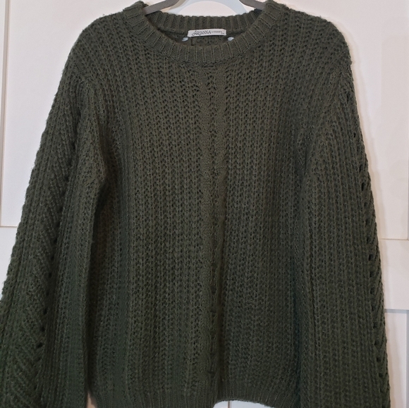 ARIANNA By Howard's Chunky Knit Olive Green Sweater Criss Cross Back Siz… - Picture 4 of 12